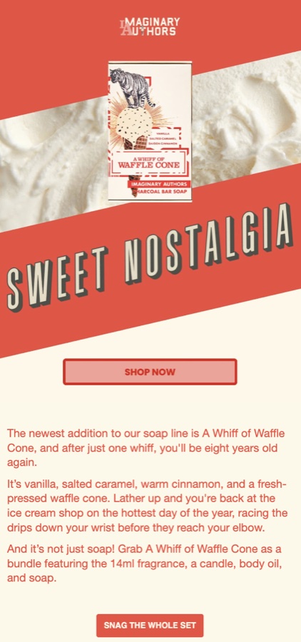 Imaginary Authors email for A Whiff of Waffle Cone soap